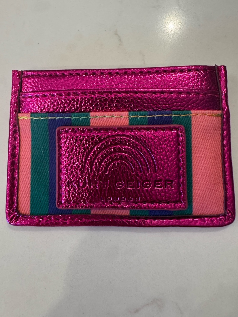 Kurt Geiger Southbank Card Holder Wallet Fuchsia Multi Fabric Metallic Pink